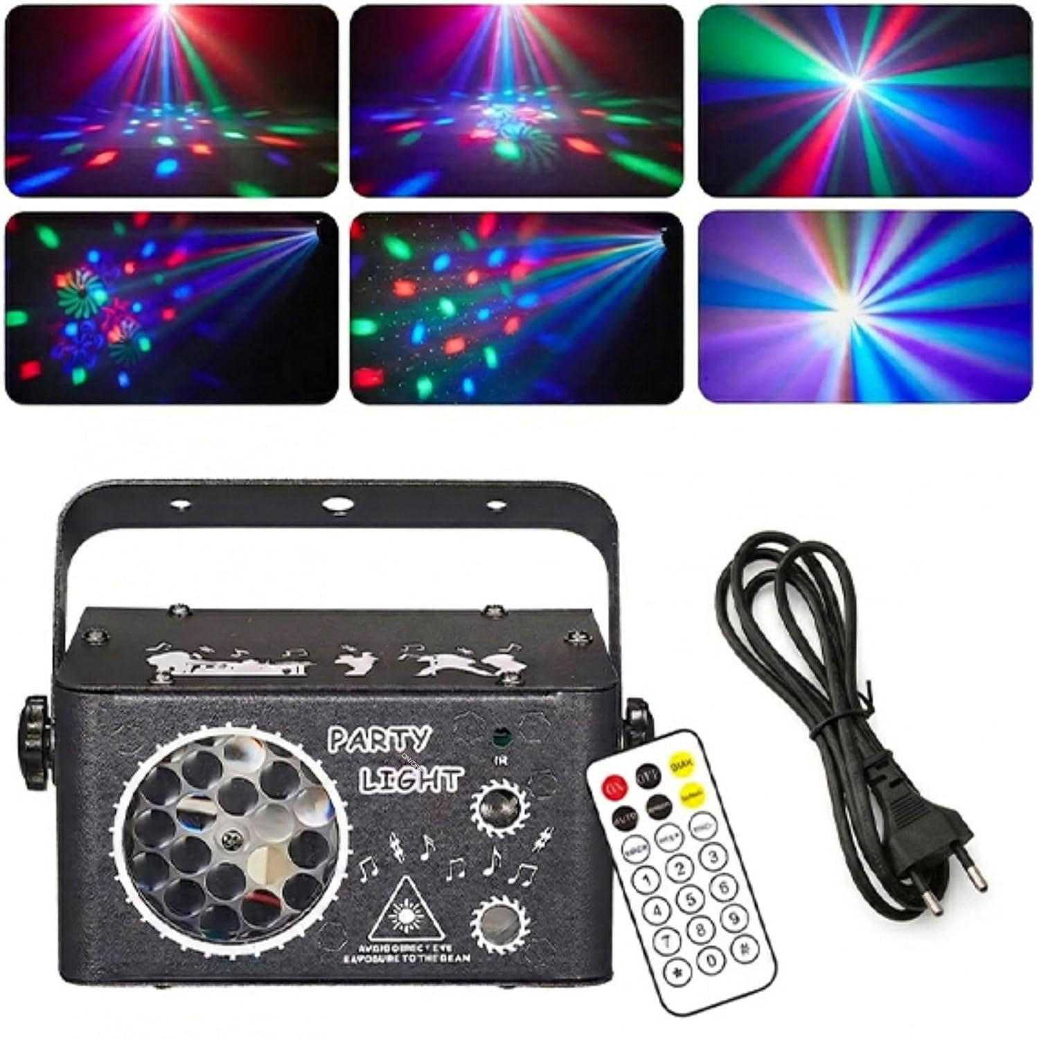 DJ Disco Light with Remote - Sound Activated LED Projector with RGB Rotating Disco Ball, Red and Green Laser, White Strobe Light for Home, Birthday, Wedding, Club and Stage