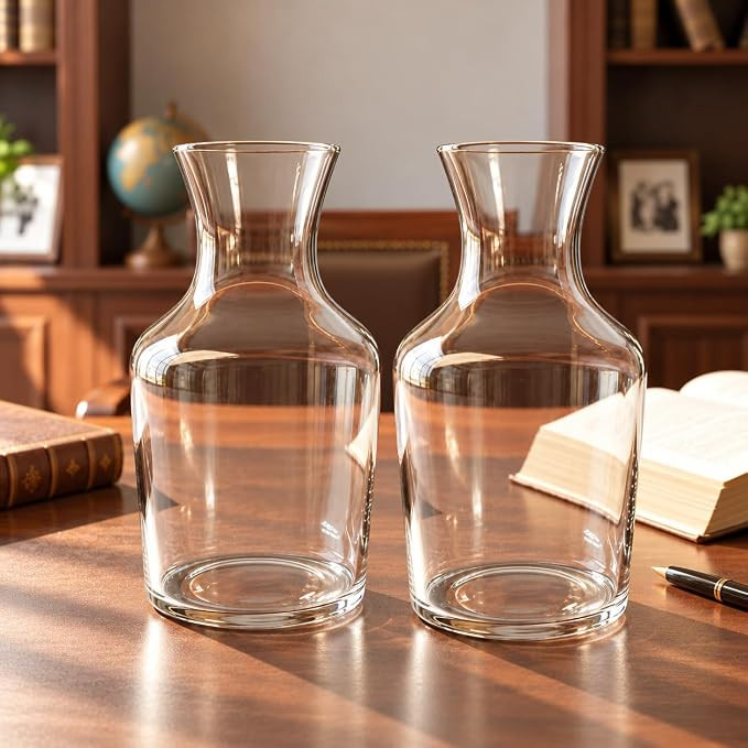 Combo of 2 Bottle Glass Flower Vase for Home Decor - Bottle Shape | Elegant Decorative Clear Glass Vase for Fresh & Artificial Flowers | Table, Living Room, Office & Gifting